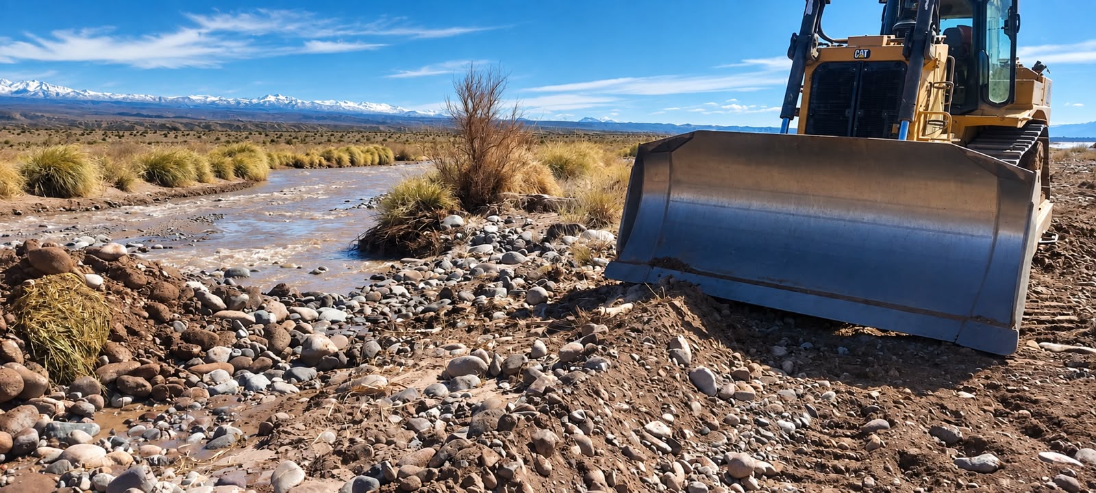 En el marco del COPRE, el Departamento de Hidráulica intensifica los trabajos de prevención y refuerzo de defensas sobre el río Los Patos, en Calingasta