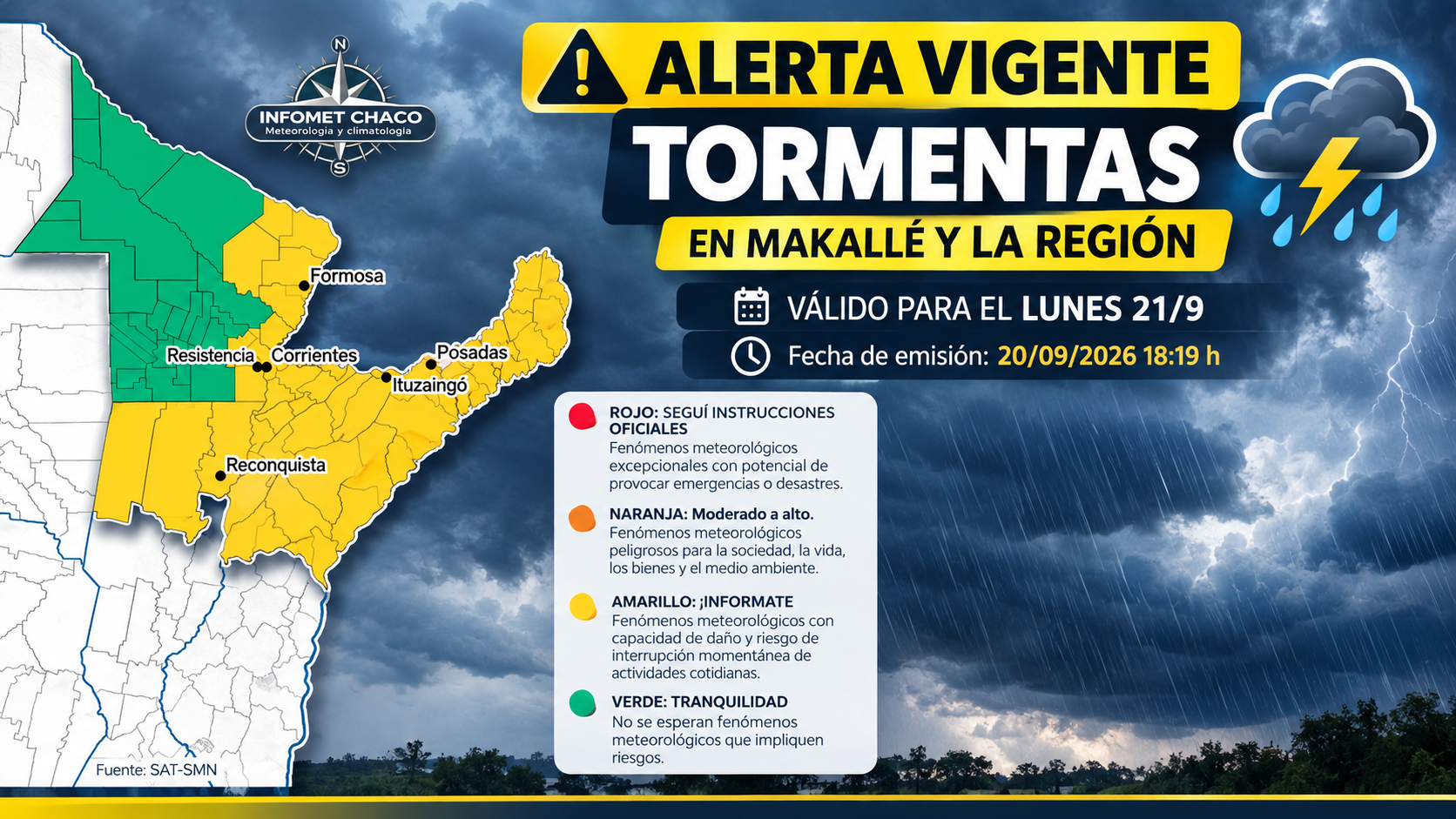 Alerta: Se esperan lluvias y tormentas desde la noche del domingo