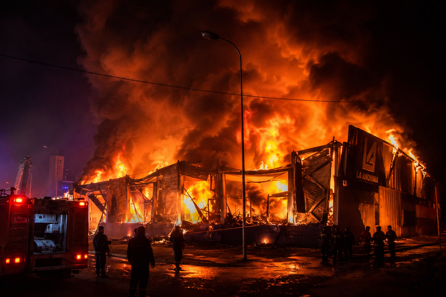 Voraz incendio en Cipolletti: el fuego destruyó un depósito de La Anónima y generó un amplio operativo de emergencia