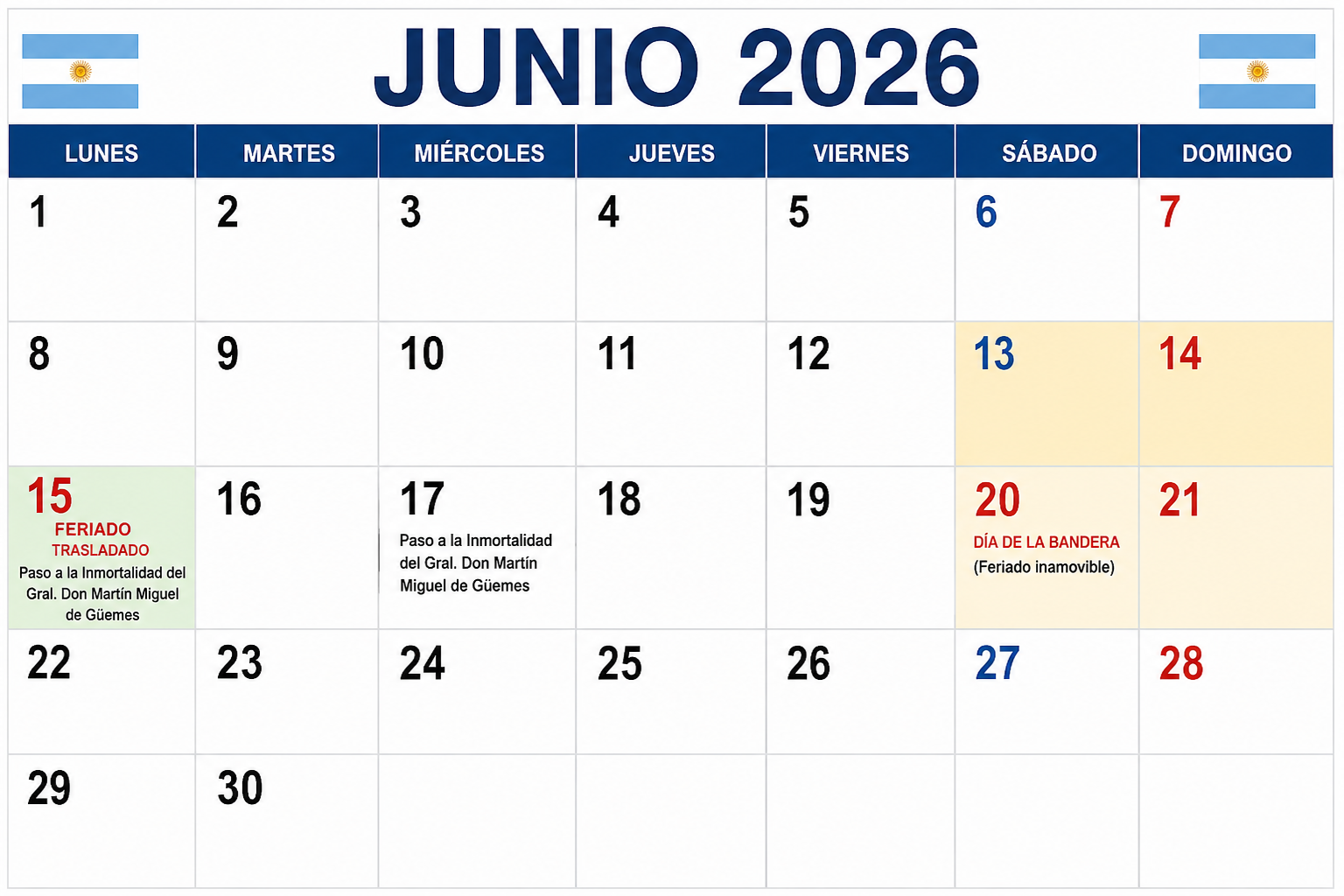 Calendario 2026: el traslado de un feriado crea un nuevo fin de semana largo en junio