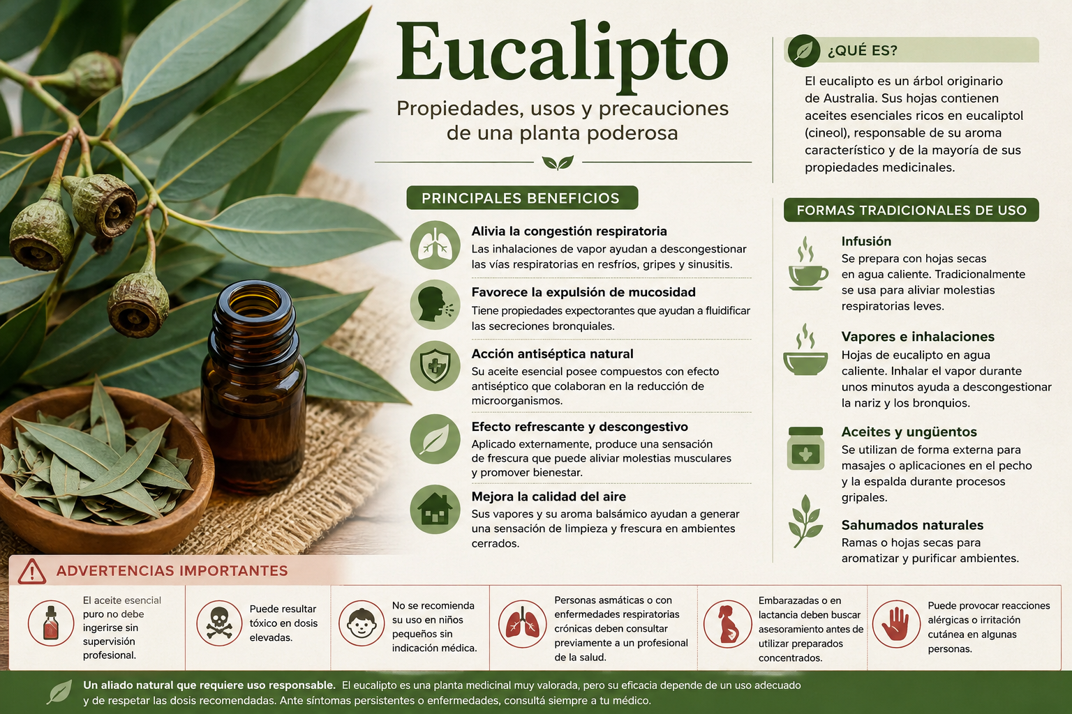 Eucalipto: propiedades medicinales, usos tradicionales y precauciones que hay que conocer