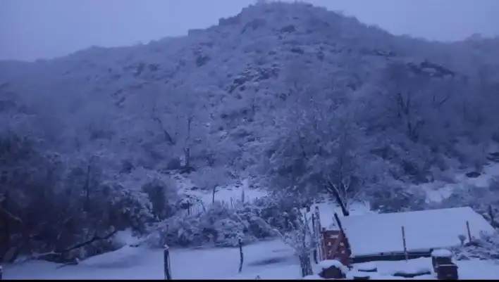 Chepes: la nieve cubrió distintos paisajes y dejó postales espectaculares