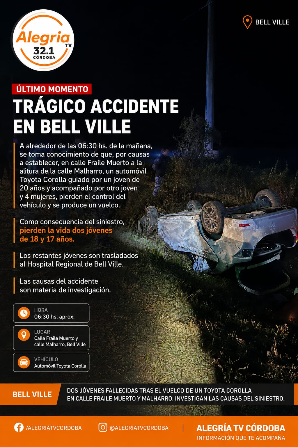ACCIDENTE AUTOMOVILÍSTICO CON DOS JÓVENES FALLECIDAS