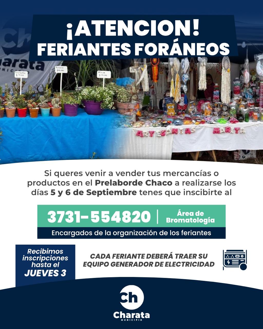 MUNICIPIO DE CHARATA: ATENCIÓN FERIANTES FORÁNEOS!.