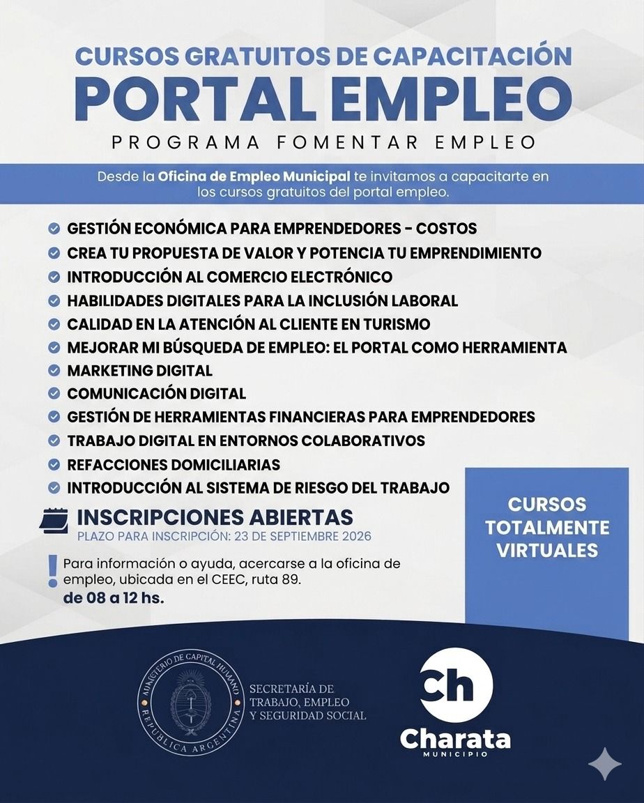 MUNICIPIO DE CHARATA: CURSOS GRATUITOS DEL PORTAL EMPLEO PROGRAMA FOMENTAR EMPLEO.