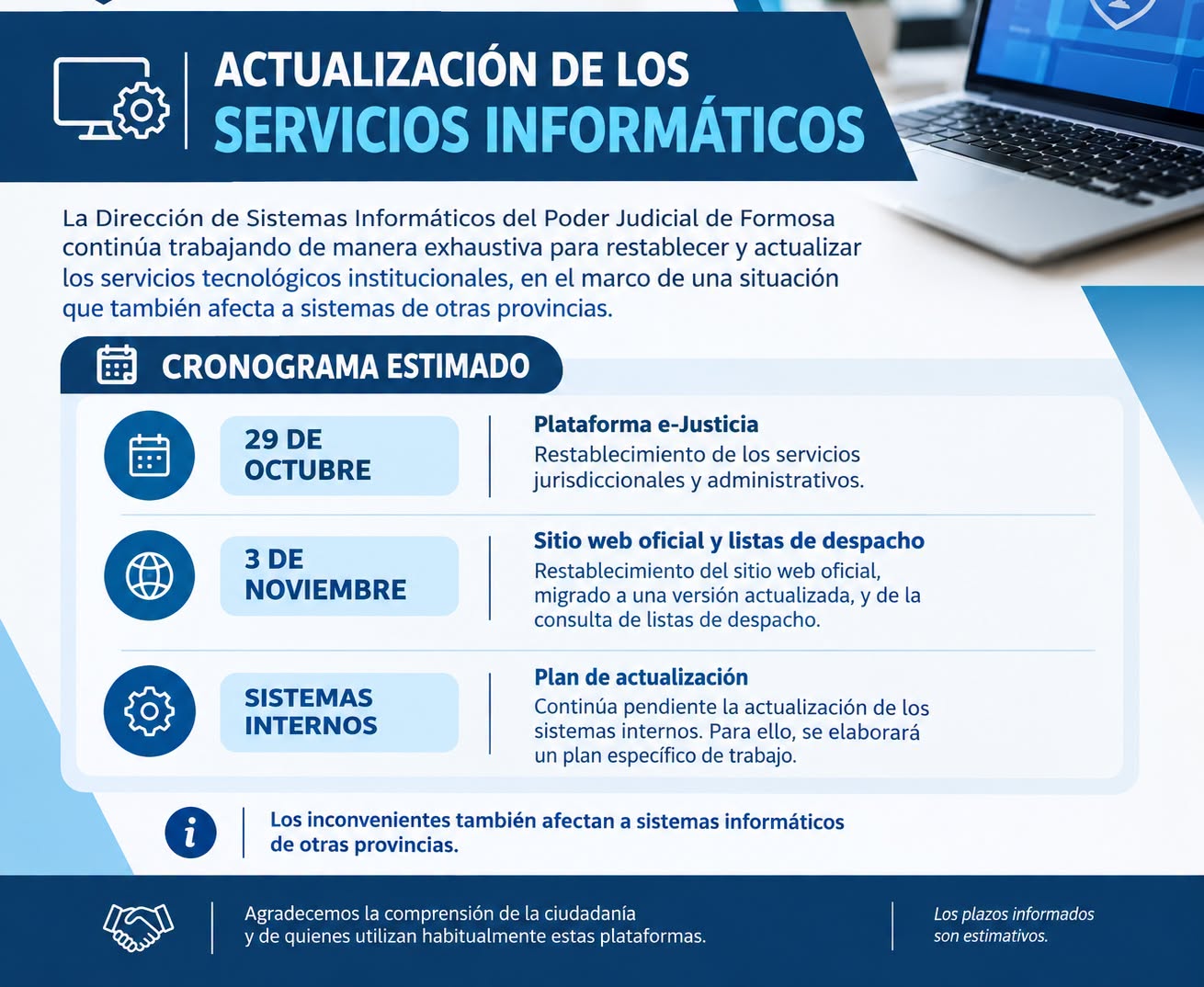 Restablecimiento del servicio: Este jueves 29 comenzará a funcionar la plataforma e-justicia