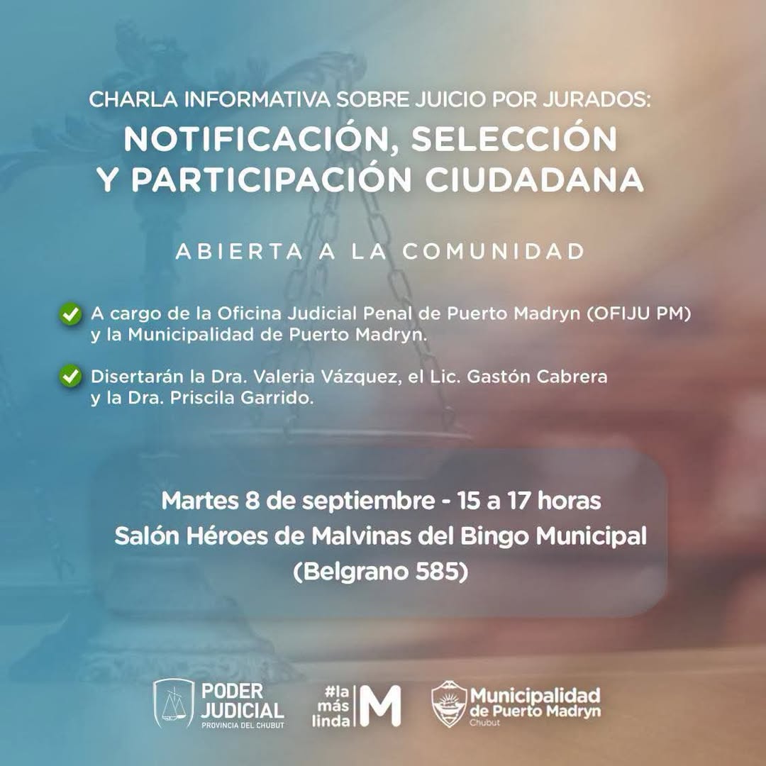 HABRÁ UNA CHARLA ABIERTA SOBRE JUICIO POR JURADOS HABRÁ UNA CHARLA ABIERTA SOBRE JUICIO POR JURADOS