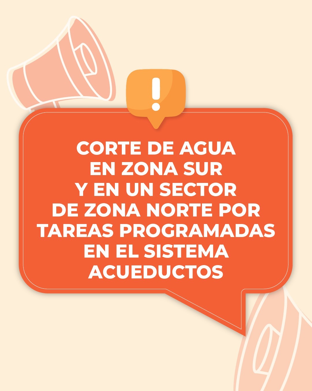 💧 CORTE DE AGUA EN ZONA SUR Y UN SECTOR DE ZONA NORTE DE COMODORO POR TAREAS PROGRAMADAS EN EL SISTEMA ACUEDUCTOS