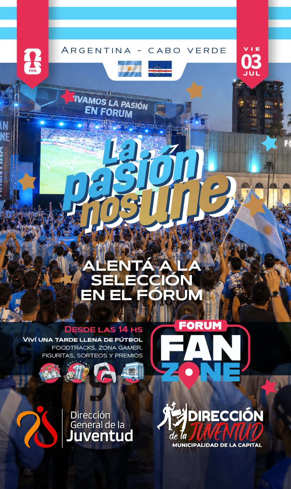 Vuelve la Fan Zone al Fórum para alentar a la Selección Argentina este viernes 3 de julio desde las 14