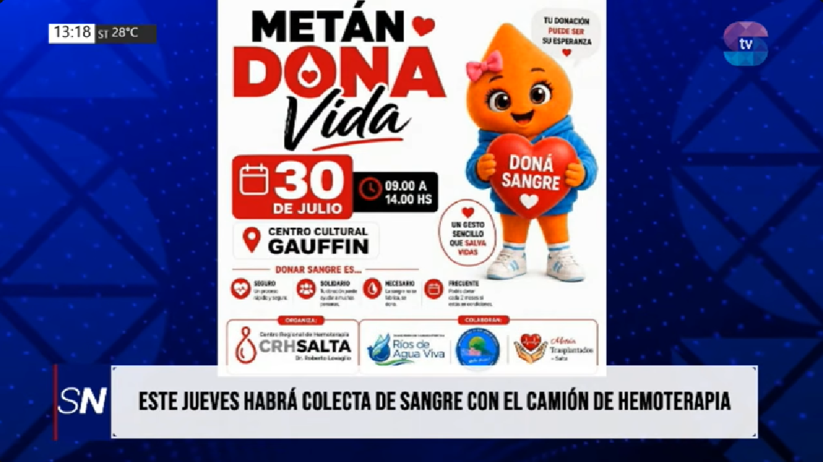 Una nueva colecta de sangre se realizará este jueves en Metán Una nueva colecta de sangre se realizará este jueves en Metán